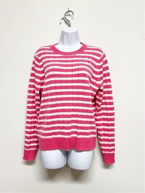 Carlson Womens Pink Caliente Striped Knit Crew Neck Long Sleeve Sweater Size M